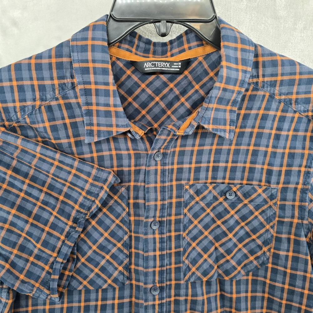 Arc'teryx Mens Medium Button Down Shirt Blue Orange Plaid Cotton Wool Blend